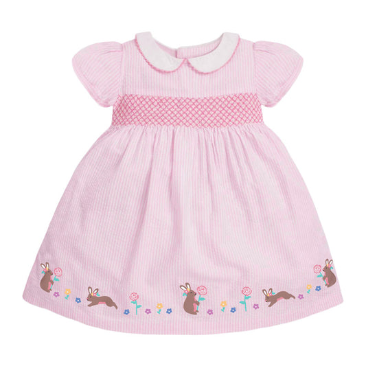 Baby Kids Girls Pink Short Sleeves Dress With Rabbits And Flowers Pattern, MyKids-USA®, Baby & Toddler Dresses, MyKids-USA - Size/Age - 90 (12-24M) - Color - Pink -  -  - TR2401290937-A