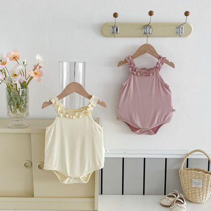 Summer Arrival Baby Girls Sleeveless Solid Color Bodysuit