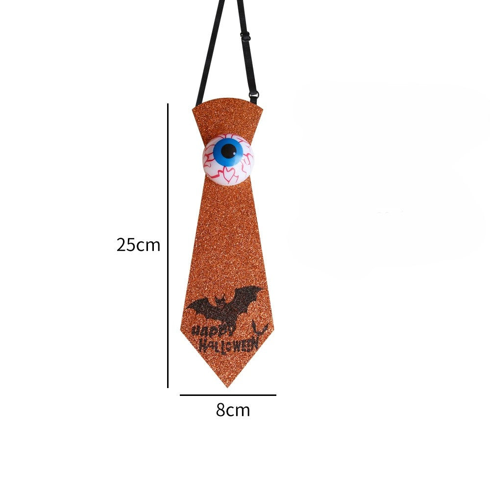 Halloween Glow-in-the-Dark Eyeball and Bat-Themed Tie – Kids Costume Accessory, MyKids-USA®, Costume Accessories, MyKids-USA - Size/Age - Average Size (0-12Y） - Color - Gold -  -  - TR2508252236-B.