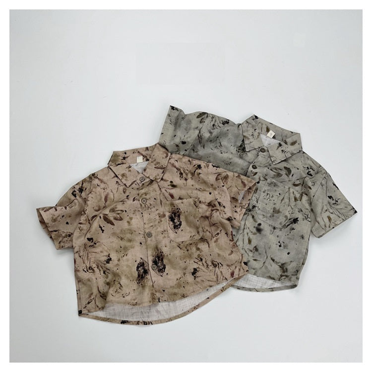 Summer Kids Unisex Wash-Painting Short Sleeves Turn-down Collar Single Breasted Children’s Shirt, MyKids-USA®, Baby & Toddler Tops, MyKids-USA -  -  -  -  -  -  - 