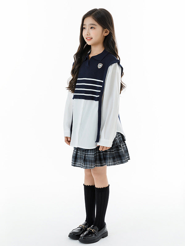 Arrival Autumn Kids Girls Long Sleeves Striped Pattern Preppy Top
