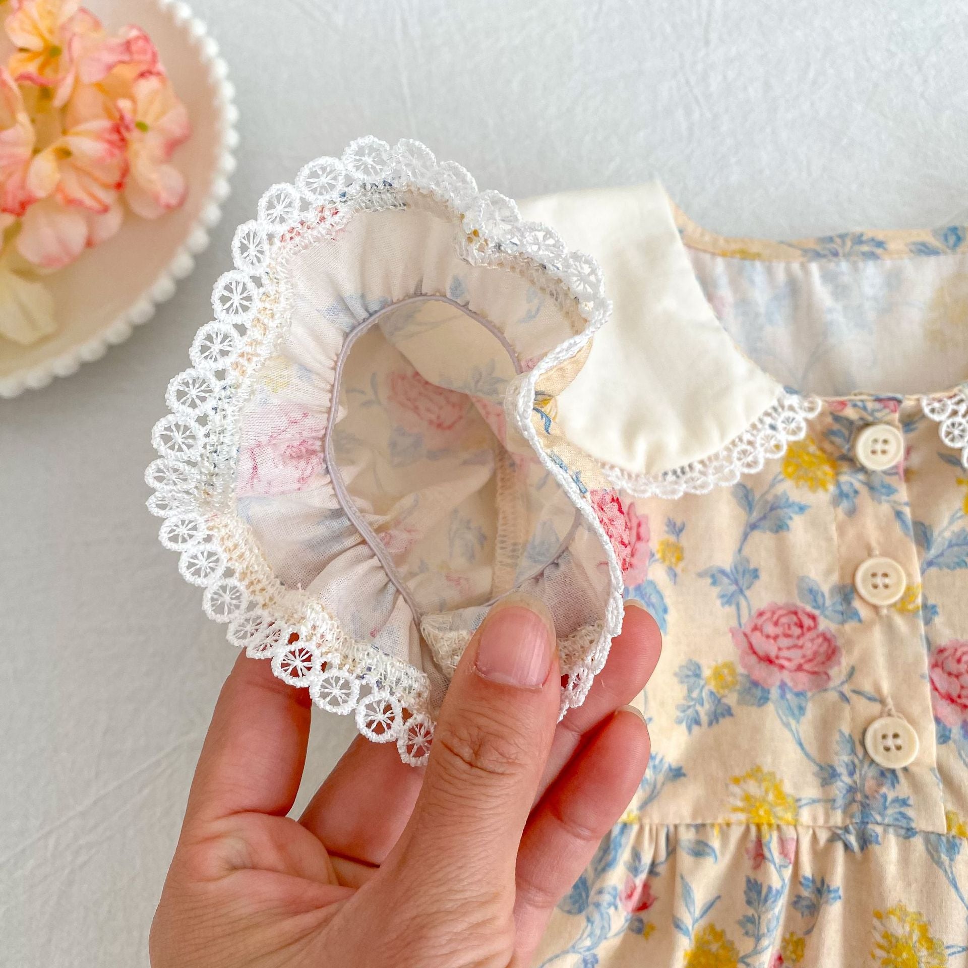 Summer Girls Floral Pattern Lace Trim Collar Onesies and Dress – Princess Sister Matching Set, MyKids-USA®, Baby & Children's Outfits, MyKids-USA -  -  -  -  -  -  - .