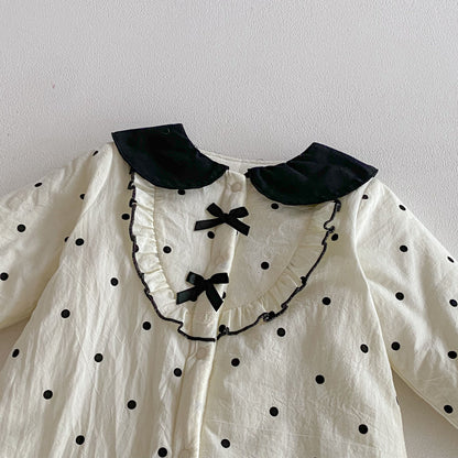 Winter Arrival Baby Girls Long Sleeves Dots Pattern Fleece-lined Warm Rompers, MyKids-USA®, Baby One-Pieces, MyKids-USA -  -  -  -  -  -  - 