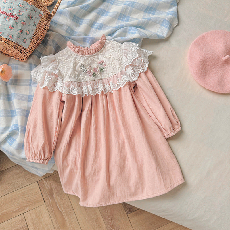 Arrival Autumn Girls Floral Embroidery Pattern Long Sleeves Ruffle Neck Dress, MyKids-USA®, Baby & Toddler Dresses, MyKids-USA -  -  -  -  -  -  - 