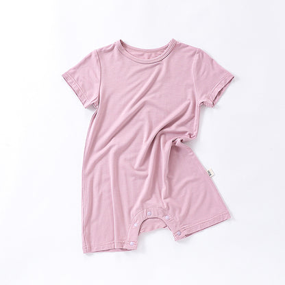 Summer New Arrival Baby Unisex Cheap Solid Color Crew Neck Short Sleeves Rompers