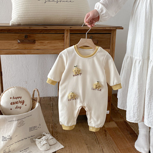 Spring Arrival Baby Unisex Long Sleeves Color Patchwork Cartoon and Letters Pattern Rompers