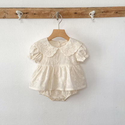 Summer Girls Solid Color Flowers Embroidery Short Sleeves Onesies and Girls’ Dress – Princess Sister Matching Set, MyKids-USA®, Baby & Toddler Dresses, MyKids-USA -  -  -  -  -  -  - 