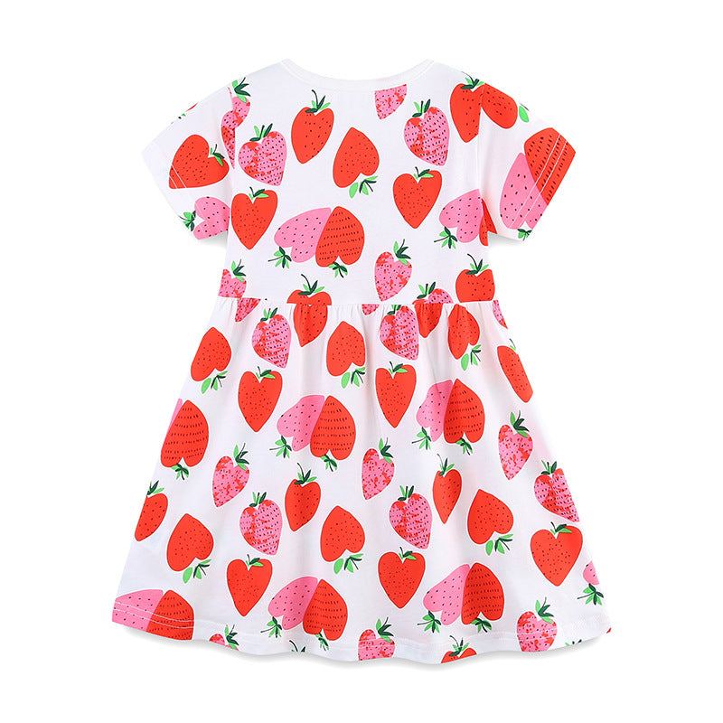 Summer Pure Cotton Fruits Strawberry Pattern Short Sleeves Dress for Stylish Girls, MyKids-USA®, Baby & Toddler Dresses, MyKids-USA -  -  -  -  -  -  - 