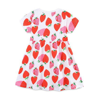 Summer Pure Cotton Fruits Strawberry Pattern Short Sleeves Dress for Stylish Girls, MyKids-USA®, Baby & Toddler Dresses, MyKids-USA -  -  -  -  -  -  - 