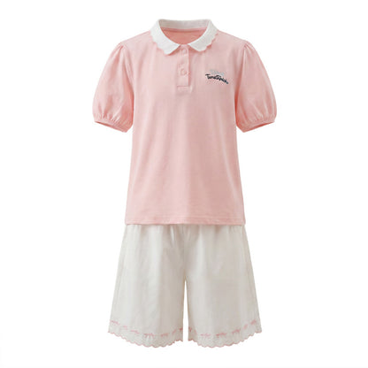 Arrival Summer Baby Kids Girls Short Sleeves Embroidered Pattern Polo Shirt and Shorts Sets