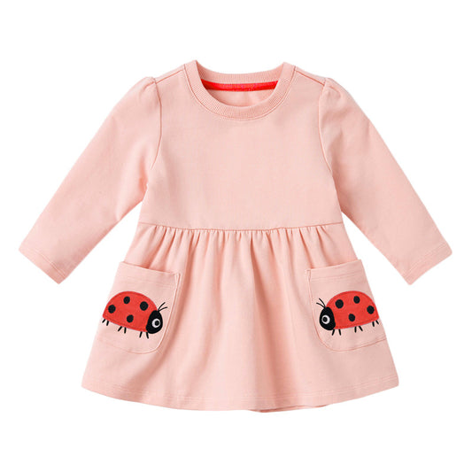 Baby Girl Insect Embroidered Pattern Long-Sleeved Dress In Spring & Autumn