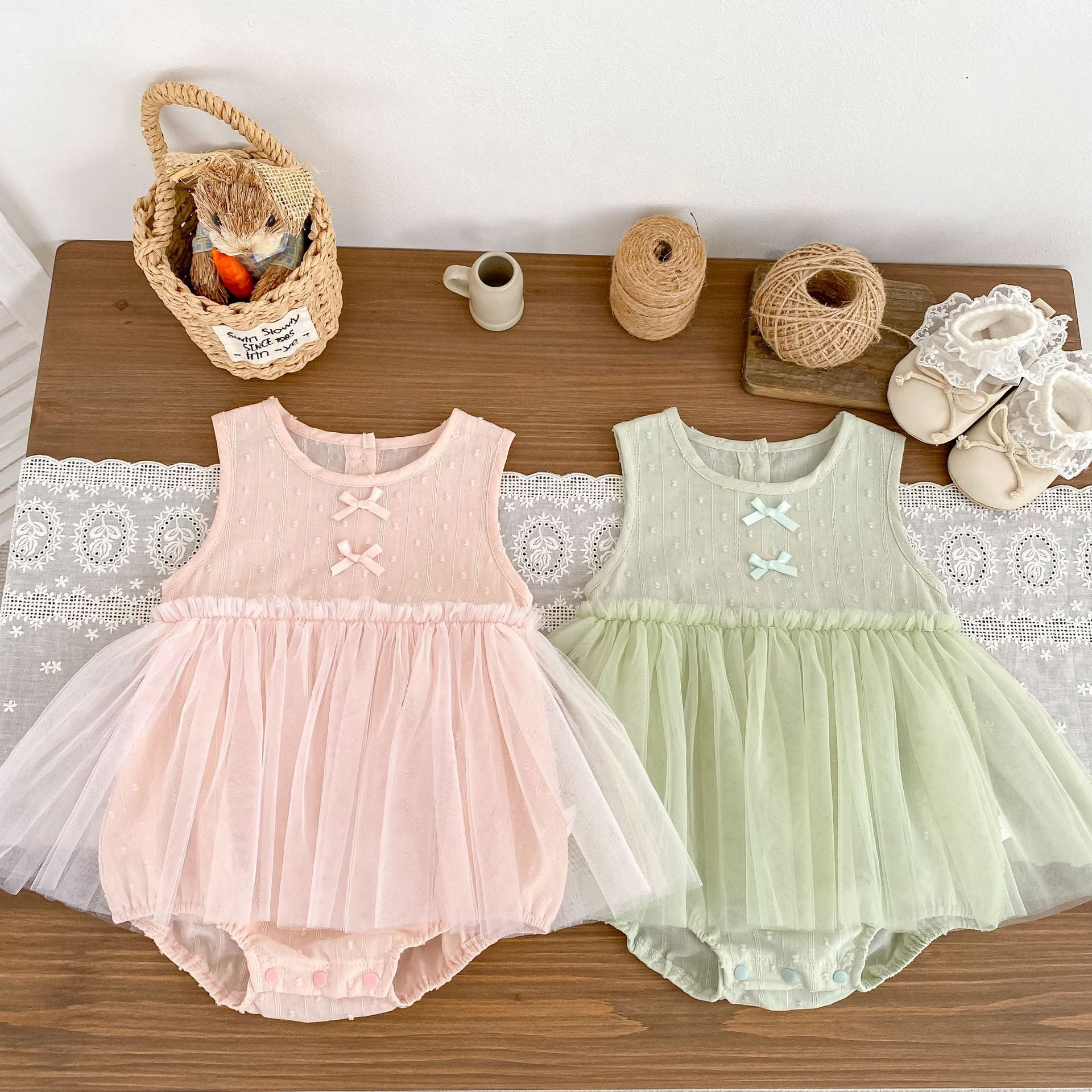 Summer Arrival Baby Girls Sleeveless Dots Pattern Tulle Patchwork Bodysuit, MyKids-USA®, Baby & Children's One-Pieces, MyKids-USA -  -  -  -  -  -  - .