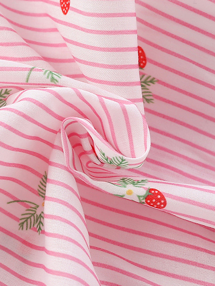 Summer Arrival Girls’ Strawberry Pattern Striped Single Breasted Short Sleeves Round Neck Dress, MyKids-USA®, Baby & Toddler Dresses, MyKids-USA -  -  -  -  -  -  - 