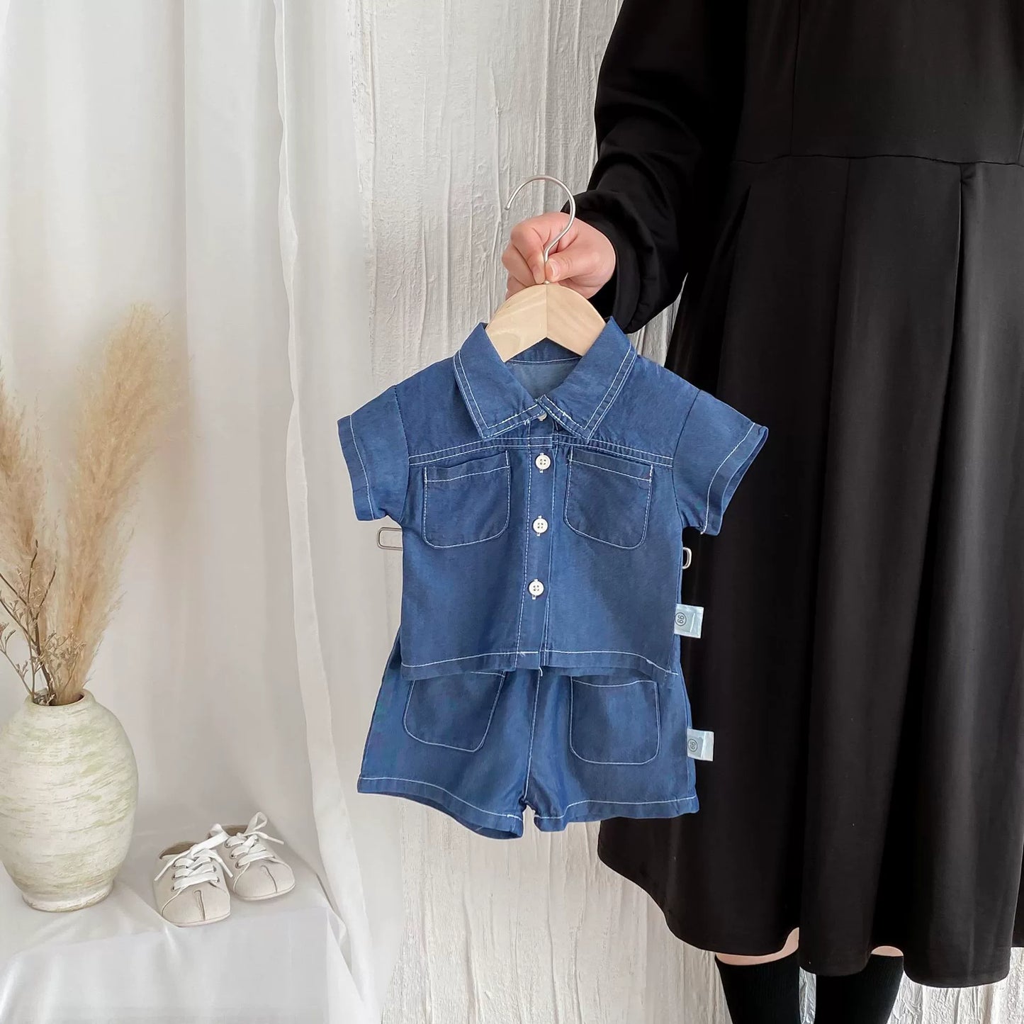 Summer Hot Selling Baby Kids Boys Short Sleeves Denim Single Breasted Top and Shorts Clothing Set, MyKids-USA®, Baby & Toddler Outfits, MyKids-USA - Size/Age - 73 (6-9M) - Color - Navy Blue (Dark Blue) -  -  - TR2506122038-B