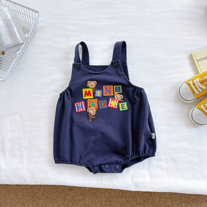 Summer Arrival Baby Kids Unisex Sleeveless Monkeys and Letters Embroidered Strap Onesies Overalls and White T-Shirt Clothing Set, MyKids-USA®, Baby & Toddler Outfits, MyKids-USA -  -  -  -  -  -  - 