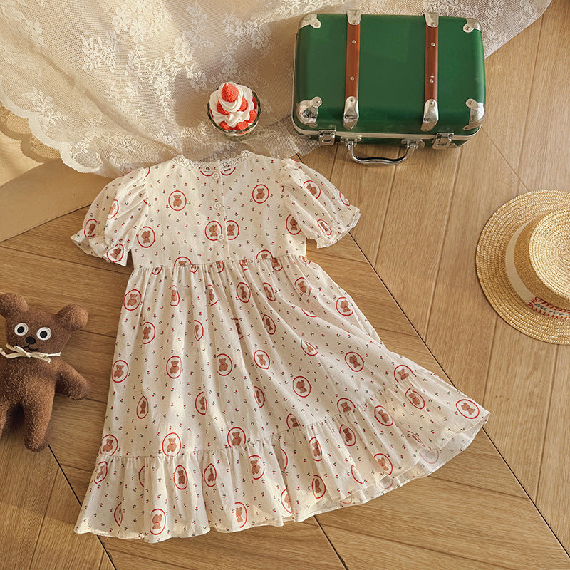 Summer Arrival Baby Girls Short Sleeves Teddy Bear Pattern Floral Dress, MyKids-USA®, Baby & Children's Dresses, MyKids-USA -  -  -  -  -  -  - .