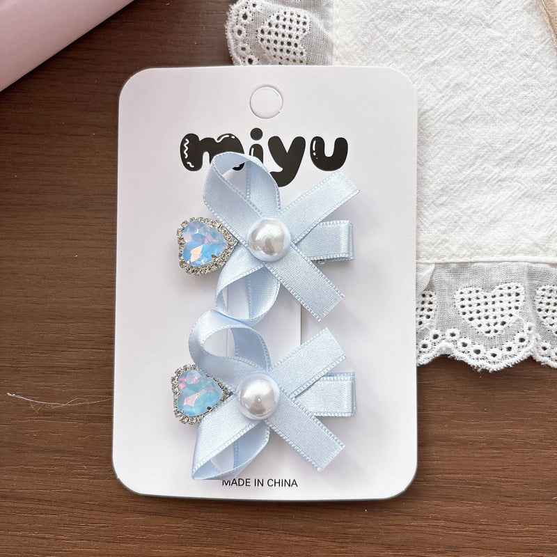 Collection of 2 Beaded Butterfly-bow Hair Clips or 1 Hair Ties, MyKids-USA®, Hair Pins, Claws & Clips, MyKids-USA - Size/Age - Average Size (0-12Y） - Color - Light Blue -  -  - TR2605061645-B.