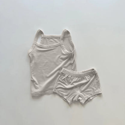 Arrival Summer Baby Unisex Sleeveless Simple Plain Vest and Shorts Clothing Set