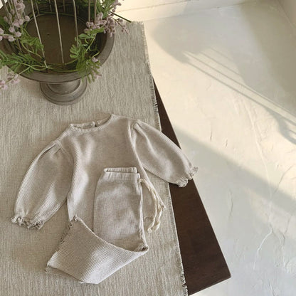 MyKids-USA® Spring and Autumn Baby Kids Girls Long Sleeves Plain Top and Flared Pants Clothing Set