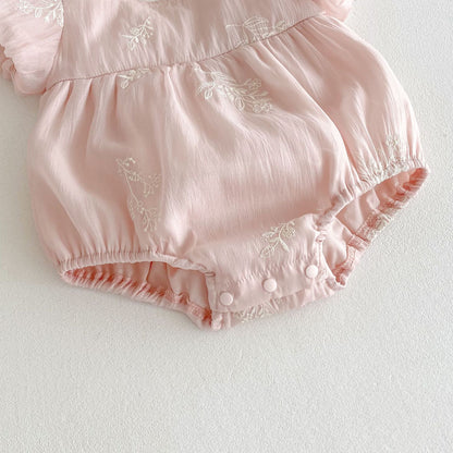 Summer Arrival Baby Girls Cute Pink Short Sleeves Flowers Embroidered Onesies, MyKids-USA®, Baby One-Pieces, MyKids-USA -  -  -  -  -  -  - 