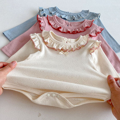 Arrival Spring Baby Girls Hollow-out Heart Pattern Long Sleeves Bodysuit