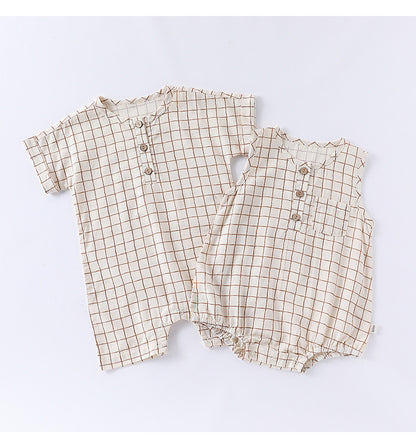 Summer Arrival Baby Unisex Short Sleeves Plaid Pattern Onesies Bodysuits or Rompers, MyKids-USA®, Baby One-Pieces, MyKids-USA -  -  -  -  -  -  - 