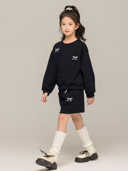Arrival Autumn Kids Girls Long Sleeves Butterfly-bows Pattern Pullover and Skirt Sets