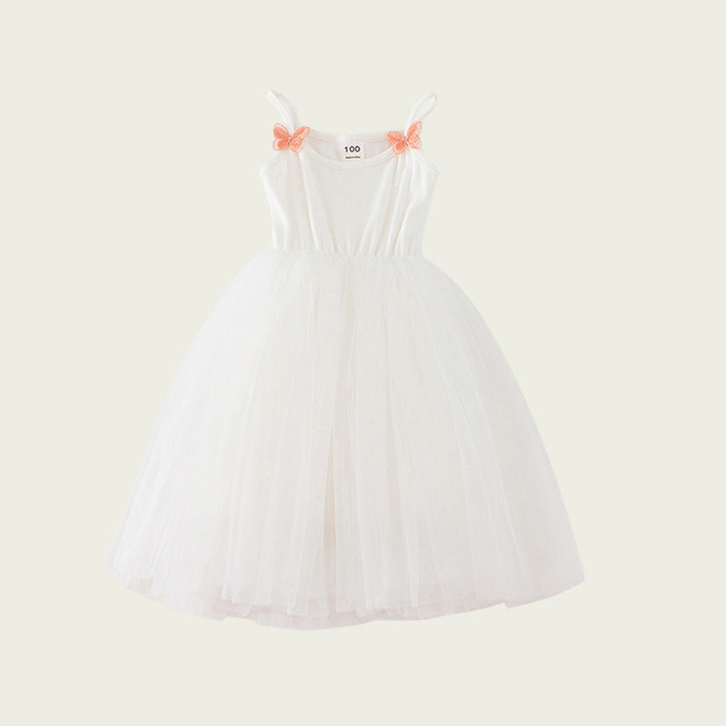 Summer Kids Girls Cute Design Solid Color Sleeveless Chiffon Butterfly Strap Dress, MyKids-USA®, Baby & Toddler Dresses, MyKids-USA - Size/Age - 90 (12-24M) - Color - White -  -  - TR2403302240.