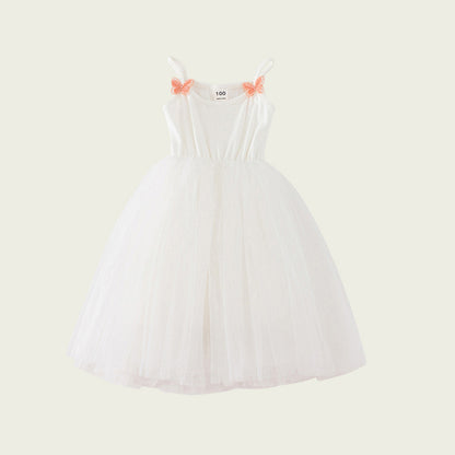 Summer Kids Girls Cute Design Solid Color Sleeveless Chiffon Butterfly Strap Dress, MyKids-USA®, Baby & Toddler Dresses, MyKids-USA - Size/Age - 90 (12-24M) - Color - White -  -  - TR2403302240.