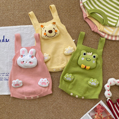 Baby Kids Unisex Long Sleeves Striped Pattern Top and Cartoon Bodysuit Overalls Knitted Clothing Set, MyKids-USA®, Baby & Toddler Outfits, MyKids-USA -  -  -  -  -  -  - .