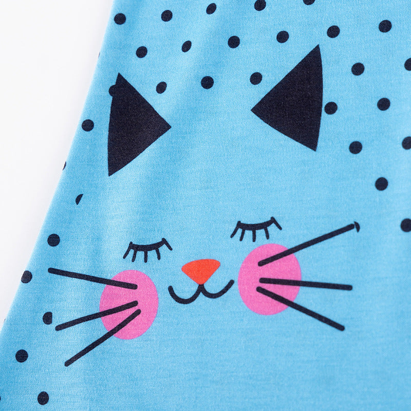 Summer Arrival Cartoon Cat and Dots Pattern Short Sleeves Dress for Stylish Girls, MyKids-USA®, Baby & Toddler Dresses, MyKids-USA -  -  -  -  -  -  - 