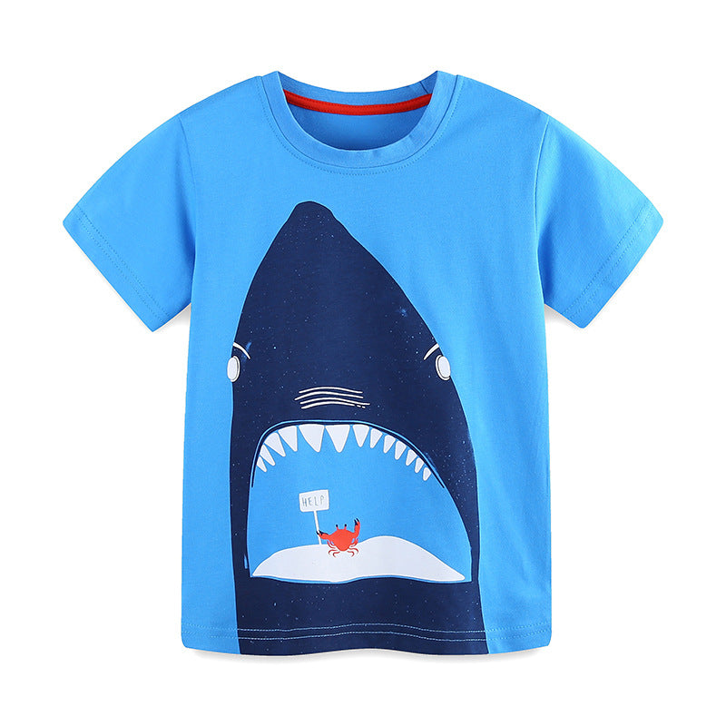 Summer Boys’ Marine Animals Cartoon Pattern T-shirt in European and American Style, MyKids-USA®, Baby & Toddler Tops, MyKids-USA - Size/Age - 90 (12-24M) - Color - Blue -  -  - TR2505141811-A