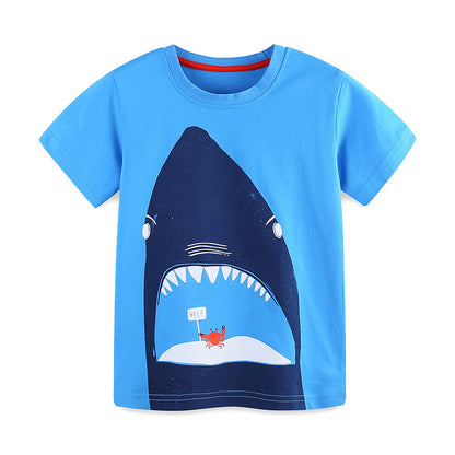 Summer Boys’ Marine Animals Cartoon Pattern T-shirt in European and American Style, MyKids-USA®, Baby & Toddler Tops, MyKids-USA - Size/Age - 90 (12-24M) - Color - Blue -  -  - TR2505141811-A