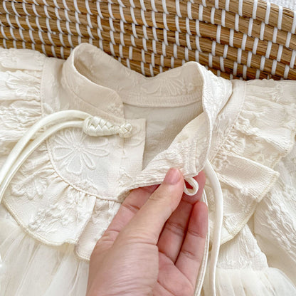 Autumn Arrival Baby Girls Long Sleeves Stand Collar Floral Embroidery Tulle Onesies Dress, MyKids-USA®, Baby & Toddler Dresses, MyKids-USA -  -  -  -  -  -  - 