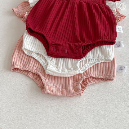 Summer Arrival Baby Girls Short Sleeves Ruffle Neck Color Patchwork Bodysuit, MyKids-USA®, Baby One-Pieces, MyKids-USA -  -  -  -  -  -  - .