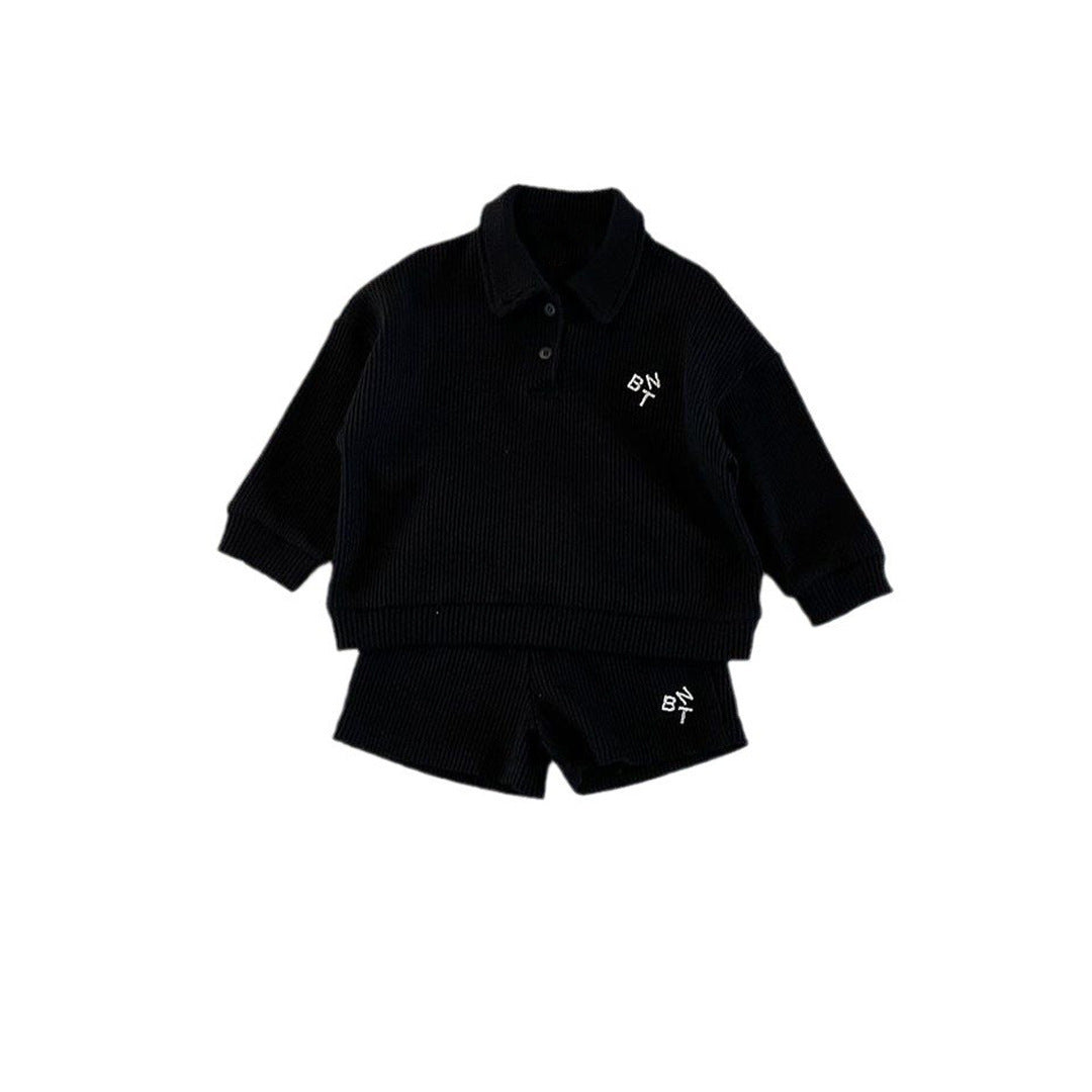 MyKids-USA® Spring and Autumn Baby Kids Unisex Long Sleeves Letters Pattern Polo Top and Shorts Clothing Set