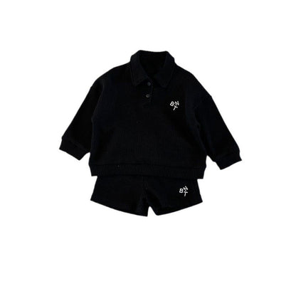 MyKids-USA® Spring and Autumn Baby Kids Unisex Long Sleeves Letters Pattern Polo Top and Shorts Clothing Set