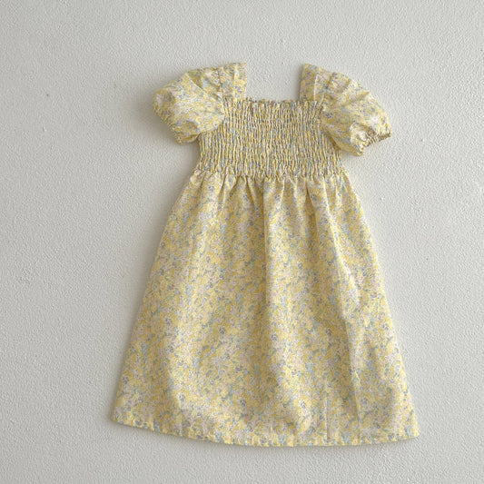 Baby Ditsy Flower Graphic Puff Sleeves Oneseis And Dress, MyKids-USA®, Baby & Toddler Outfits, MyKids-USA - Size/Age - 66 (3-6M) - Color - Light Yellow -  -  - JM2306111949-A.