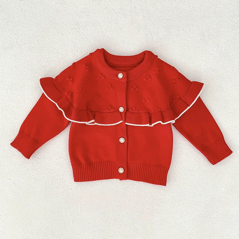 Autumn Arrival Baby Girls Comfortable Knitted Long Sleeves Cardigan, MyKids-USA®, Cardigans, MyKids-USA - Size/Age - 66 (3-6M) - Color - Red -  -  - TR2507102117-B