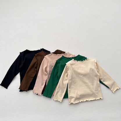 Girls Tops Spring And Autumn Style Children’s Solid Color Long-Sleeved T-Shirts For Girls With Ear-Shaped Inner Bottoming Shirts, MyKids-USA®, Baby & Toddler Tops, MyKids-USA -  -  -  -  -  -  - 