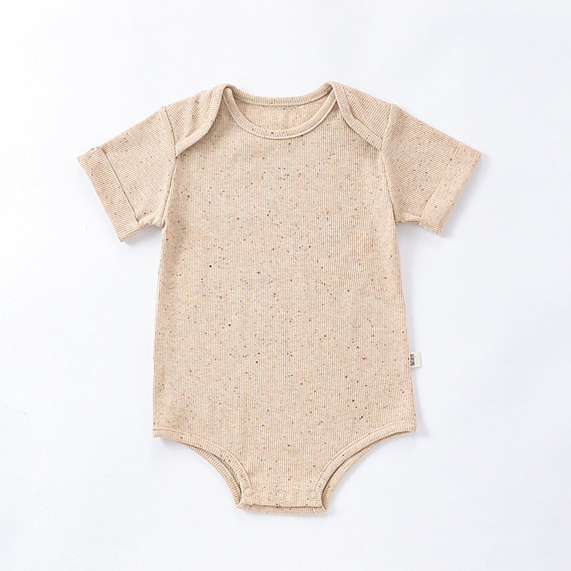 Summer Baby Boys And Girls Simple Solid Color Short Sleeves Crew Neck Tiny Dots Romper/Onesie, MyKids-USA®, Baby One-Pieces, MyKids-USA - Size/Age - 66 (3-6M) - Color - Apricot -  -  - TR2404042341-A