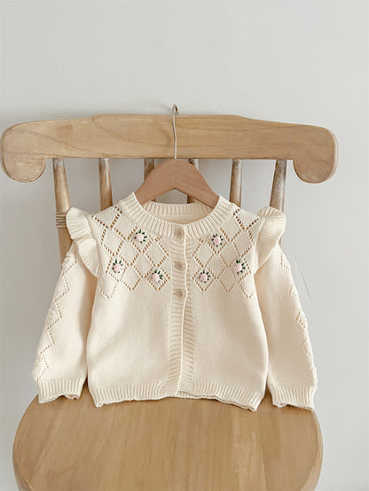 Autumn Arrival Baby Kids Girls Comfortable Hollow-out Argyle Knitted Long Sleeves Cardigan, MyKids-USA®, Baby & Toddler Outerwear, MyKids-USA -  -  -  -  -  -  - 