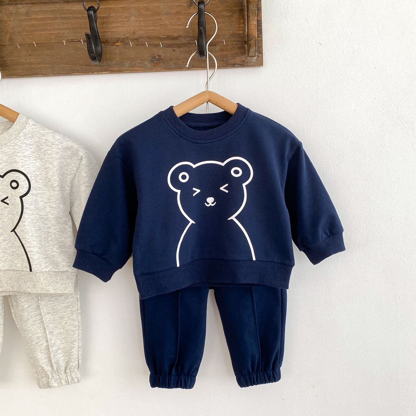 Cute Bear Graphic Casual Clothing Hoodie Sets
