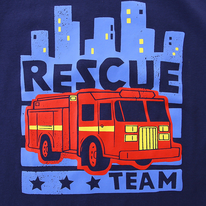 Summer Boys’ Fire Truck Cartoon Pattern T-shirt in European and American Style, MyKids-USA®, Baby & Toddler Tops, MyKids-USA -  -  -  -  -  -  - 