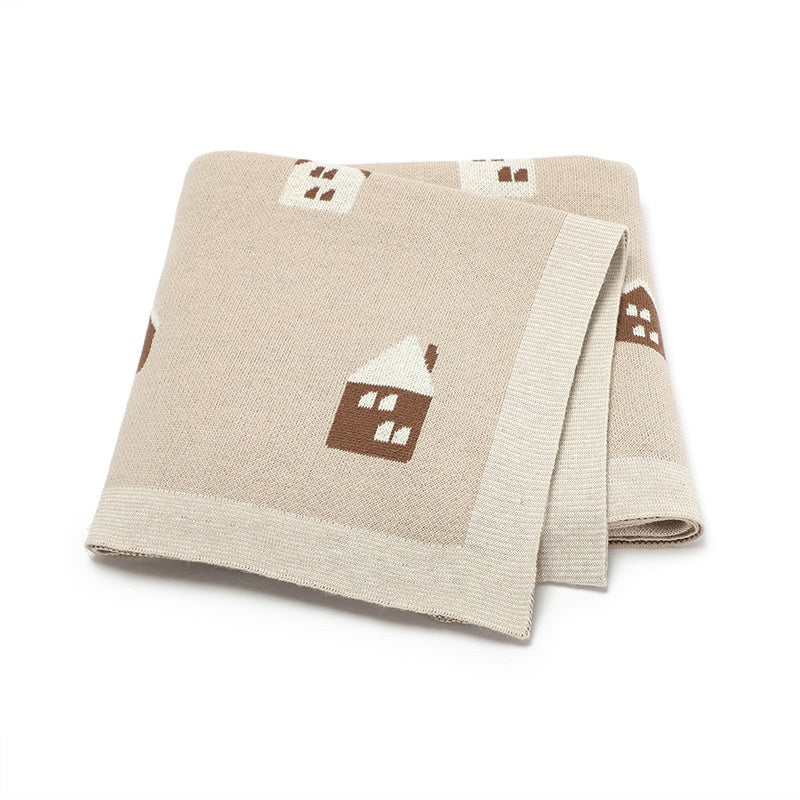Hot Selling: Spring/Summer Arrival Knitted Cute Little House Soft Baby Blanket, Perfect For Newborn Boys And Girls, MyKids-USA®, Blanket, MyKids-USA - Size/Age - Kids & Adult (Average Size) - Color - Khaki -  -  - TR2403282206-D