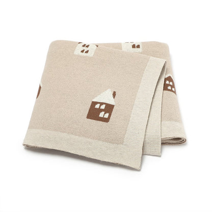 Hot Selling: Spring/Summer Arrival Knitted Cute Little House Soft Baby Blanket, Perfect For Newborn Boys And Girls, MyKids-USA®, Blanket, MyKids-USA - Size/Age - Kids & Adult (Average Size) - Color - Khaki -  -  - TR2403282206-D