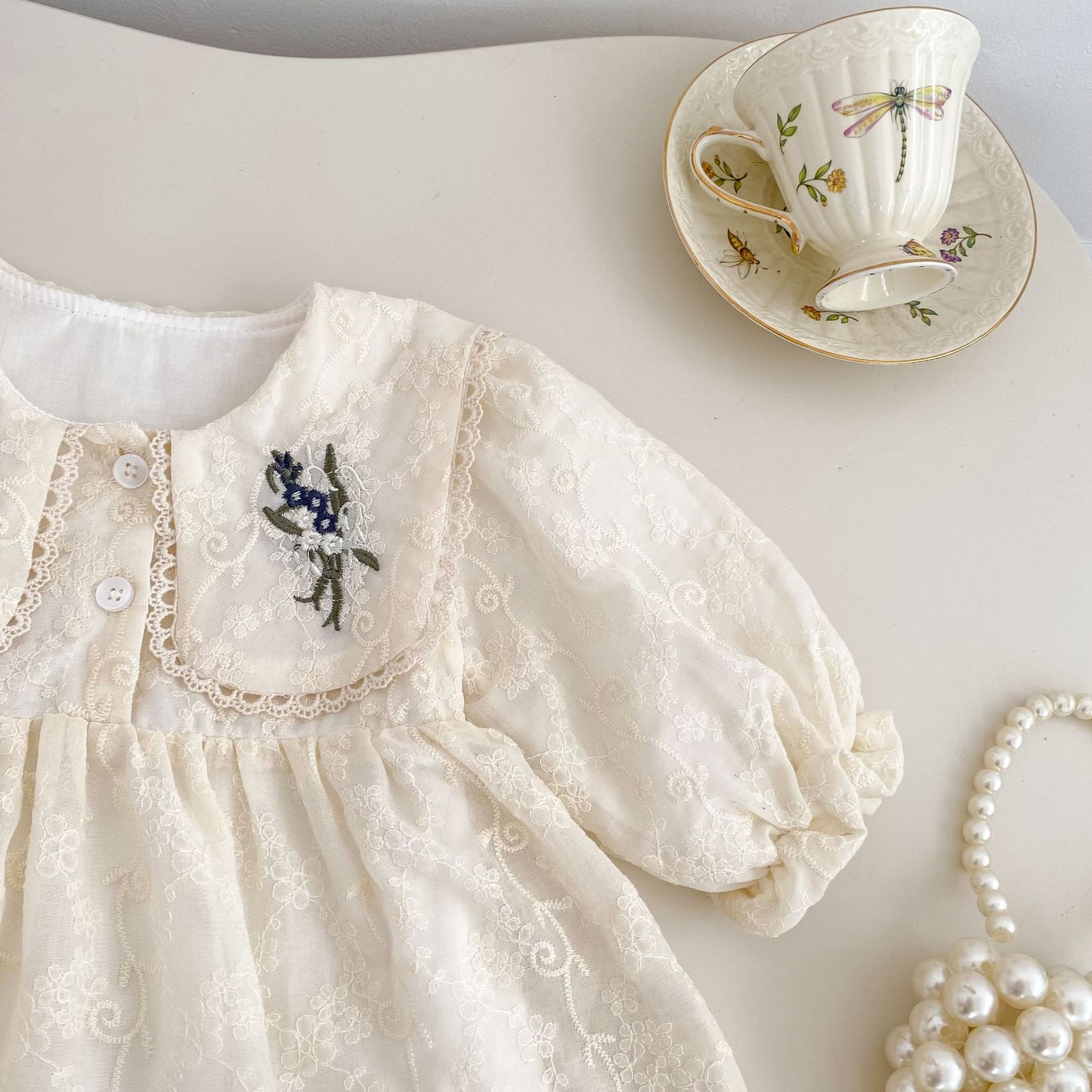 MyKids-USA® Autumn Flowers Pattern Embroidered Baby Kids Girls Princess Long Sleeves Bodysuit Dress
