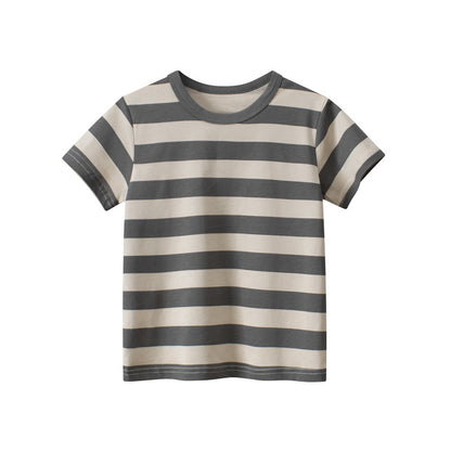 Baby Striped Pattern Crewneck Short Sleeve Tees