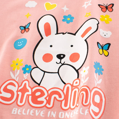 Summer Girls’ Cartoon Rabbit and Letters Pattern Printed T-shirt in European and American Style, MyKids-USA®, Baby & Toddler Tops, MyKids-USA -  -  -  -  -  -  - 