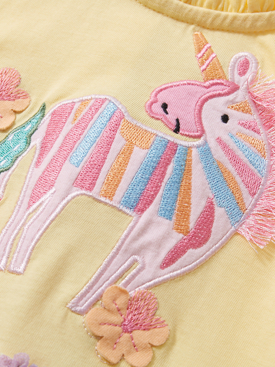 Spring And Summer Baby Girls Short Sleeves Floral Unicorn Cartoon Chiffon Dress, MyKids-USA®, Baby & Toddler Dresses, MyKids-USA -  -  -  -  -  -  - 